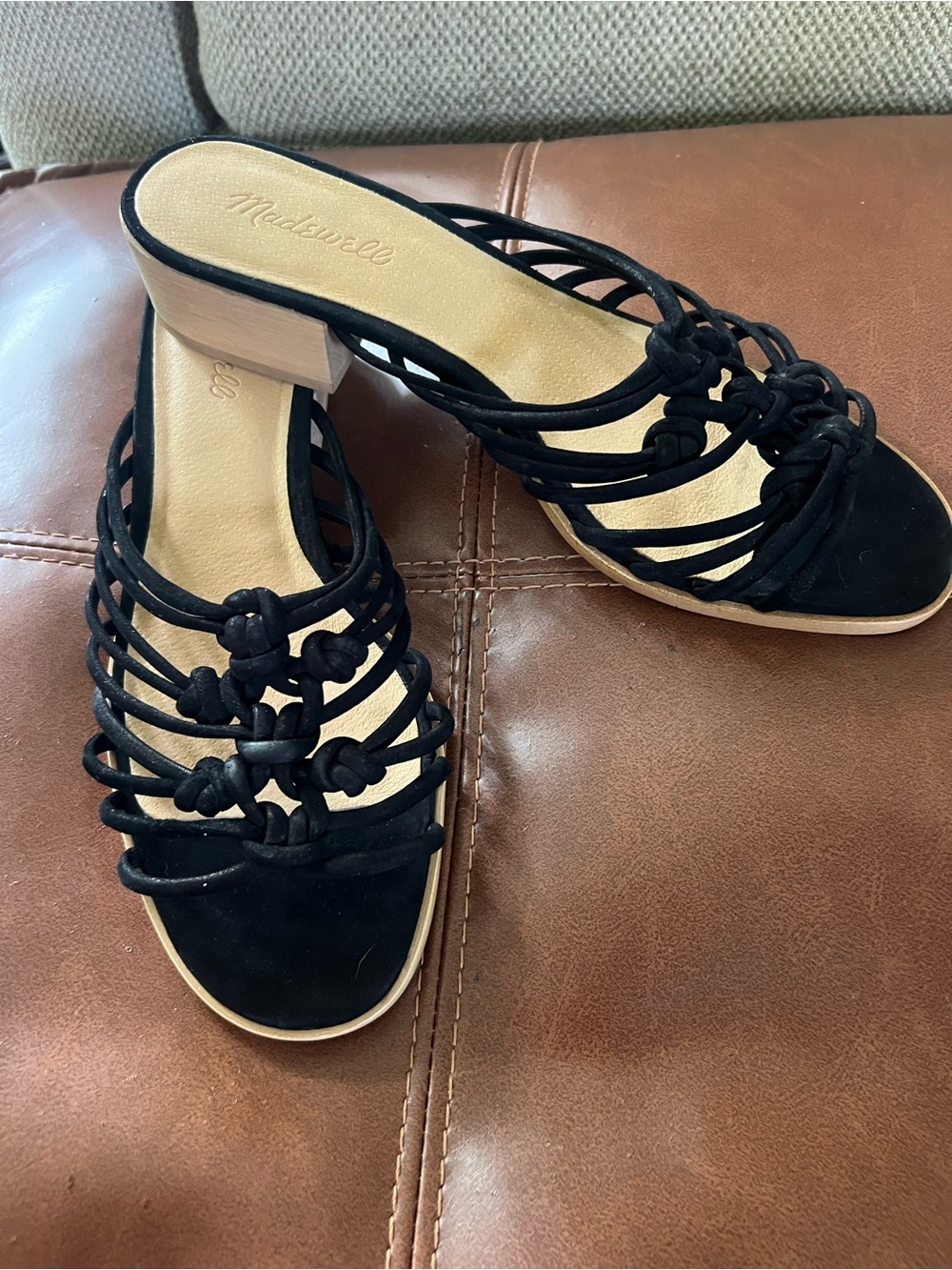 Never Worn Madewell Black Knotted Strappy Slide Sandals size 9.5